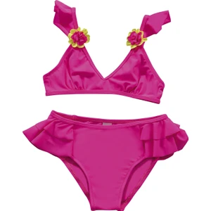 Kız Çocuk Pembe Aksesuar Detaylı Volanlı Bikini Takımı