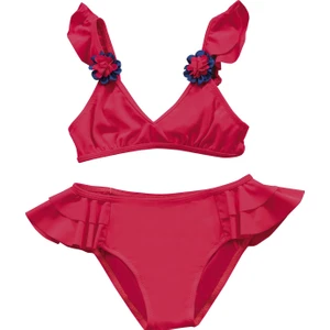 Kız Çocuk Kırmızı Aksesuar Detaylı Volanlı Bikini Takımı