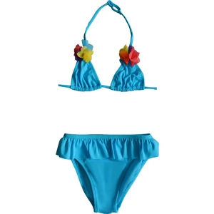 Kız Çocuk Fırfırlı Mavi Üçgen Bikini Takımı