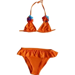 Kız Çocuk Fırfırlı Turuncu Üçgen Bikini Takımı