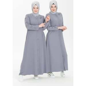 Boncuk Işlemeli Nervür Detaylı Gri Ferace 3351