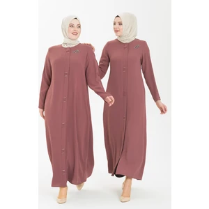 Boncuk Işlemeli Nervür Detaylı Gül Kurusu Ferace 3351