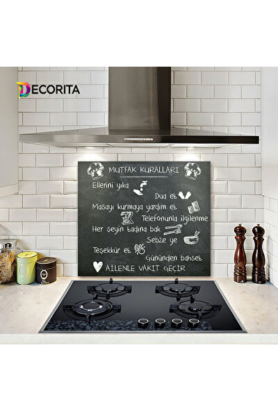 Decorita Cam Ocak Arkası Koruyucu Karatahta Görünümlü Mutfak Kuralları 52cm x 60cm