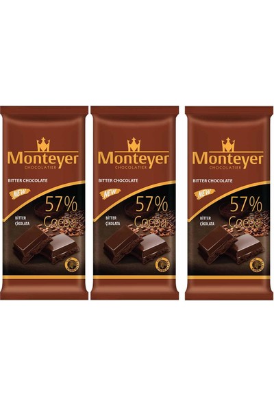 Monteyer Bitter Tablet Çikolata %57 x 3 Adet