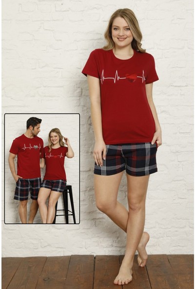 Pijama Evi Kırmızı Kalp Baskılı Şortlu Sevgili Pijama Takımı Tek Ürün Fiyatıdır