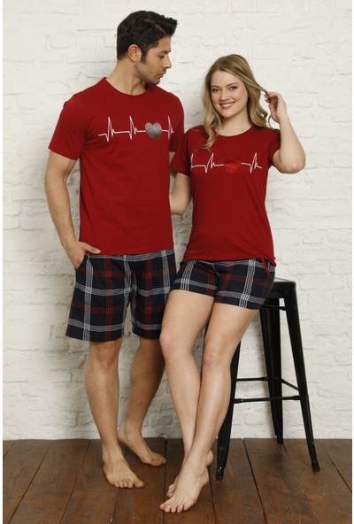 Pijama Evi Kırmızı Kalp Baskılı Şortlu Sevgili Pijama Takımı Tek Ürün Fiyatıdır