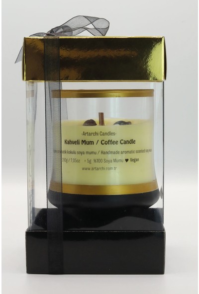 Artarchi Candles Kahveli Mum & Coffee Candle Çift Bambu Fitil 200GR Aromatik Kokulu Soya Mumu