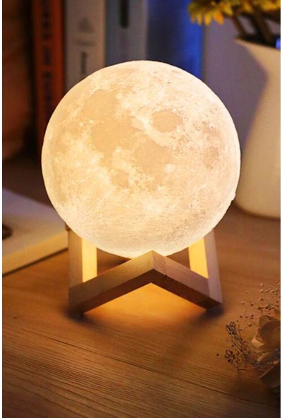 Aleyna'nın Dükkanı Dekoratif Moon Light Büyük Boy Ahşap Standlı Gece Lambası Aydınlatma