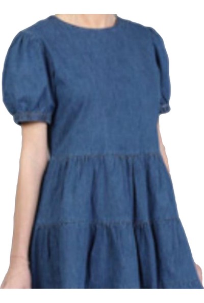 Denmar Sırt Duğme Detaylı Kısa Kollu Lacivert Kot Elbise