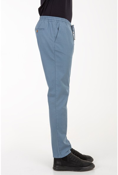 Fitz Roy Erkek Mavi Beli Lastikli Ip Bağlanmalı Modern Fit Pantolon Mirror