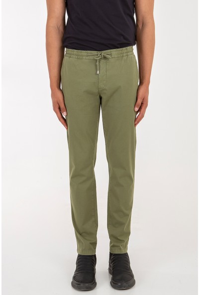 Fitz Roy Erkek Yeşil Beli Lastikli Ip Bağlanmalı Modern Fit Pantolon Mirror