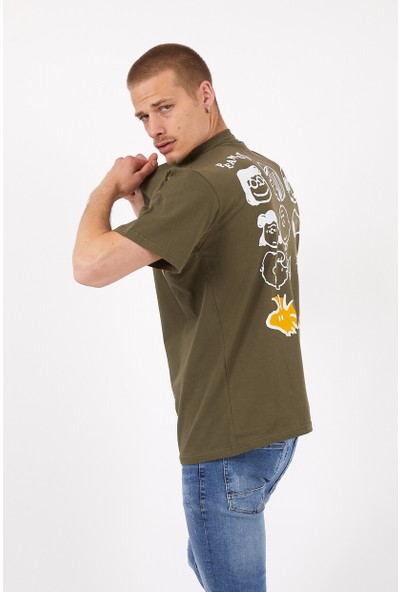 2D2B Erkek Basic Oversize Sıfır Yaka Önü ve Arkası Baskılı T-Shirt