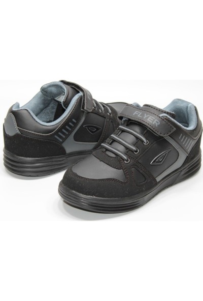 Flyer Günlük Kullanım Cırtlı Gri-Siyah Çocuk Spor Ayakkabısı