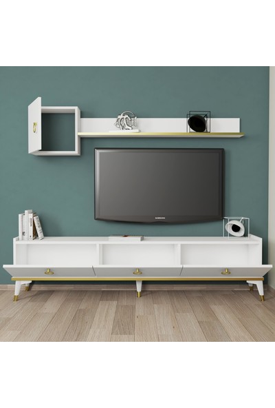 Bimossa E4510 Vesta Tv Ünitesi Beyaz Gold Detaylı