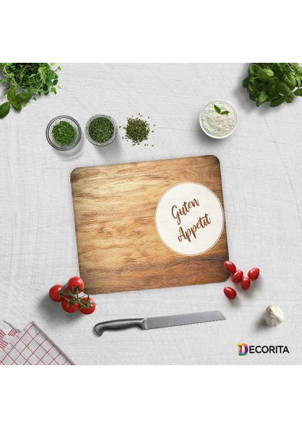 Guten Appetit | Ahşap Görünümlü | Cam Kesme Tahtası - Cam Kesme Tablası | 29cm x 34cm