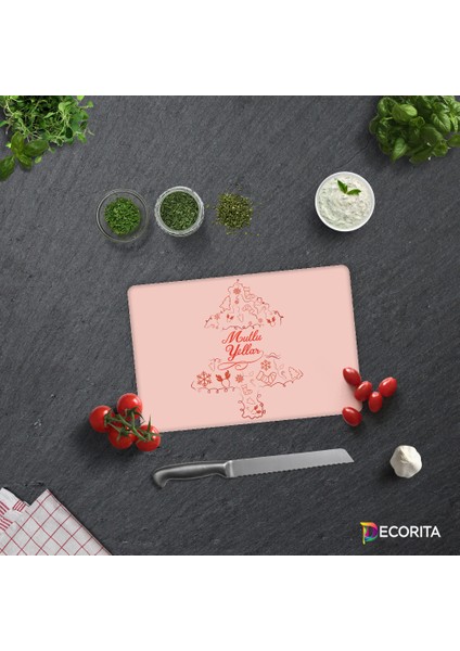 Mutlu Yıllar | Cam Kesme Tahtası - Cam Kesme Tablası | 20cm x 30cm