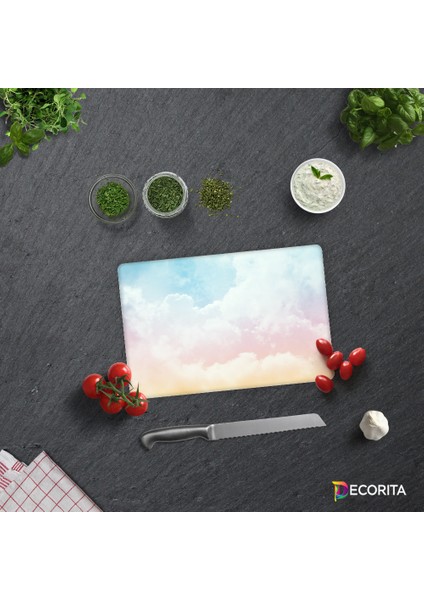 Renkli Bulutlar | Cam Kesme Tahtası - Cam Kesme Tablası | 20 cm x 30 cm