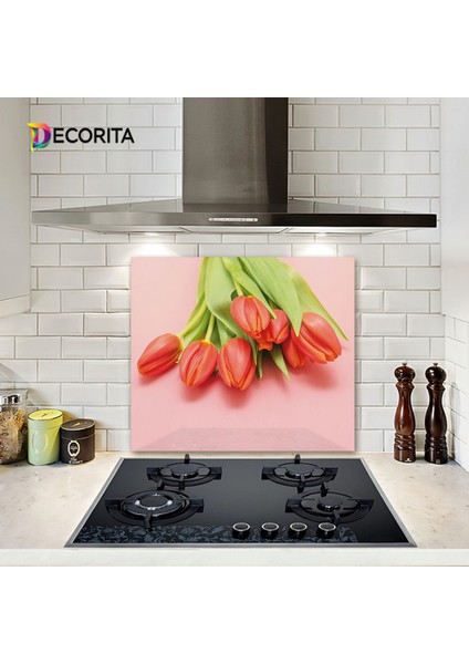 Kırmızı Lale | Cam Ocak Arkası Koruyucu | 52cm x 60cm