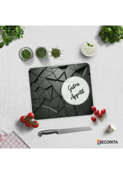 Guten Appetit | Antrasit Kristal | Cam Kesme Tahtası - Cam Kesme Tablası | 29cm x 34cm