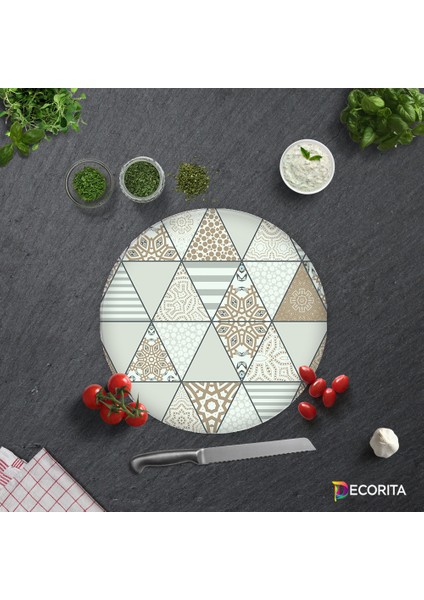 Mandala Desenli | Cam Kesme Tahtası - Cam Kesme Tablası | Çap32 cm