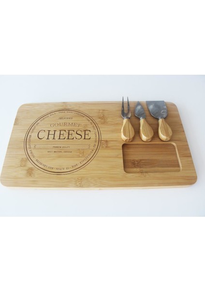 Bambu Bıçaklı Spatulalı Peynir Tabağı Seti