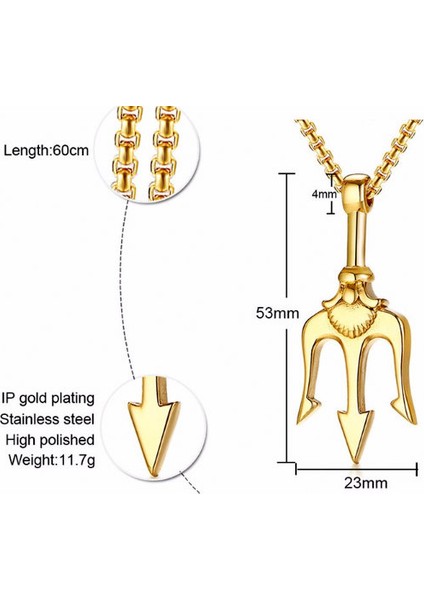 Çelik Neptune Trident Gladyatör Mızrak Erkek Kolye