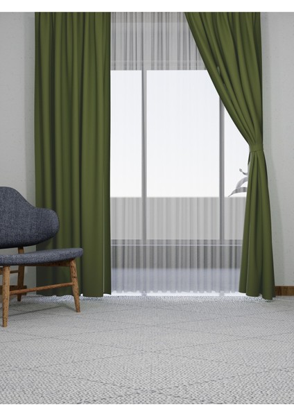 Yeşil 450 x 265 cm Düz Dikim Karartma Blackout Fon Perde