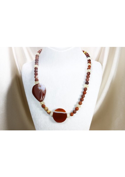 Akik Jasper Sitrin Kolye / Doğal Taş Tasarım Kolye