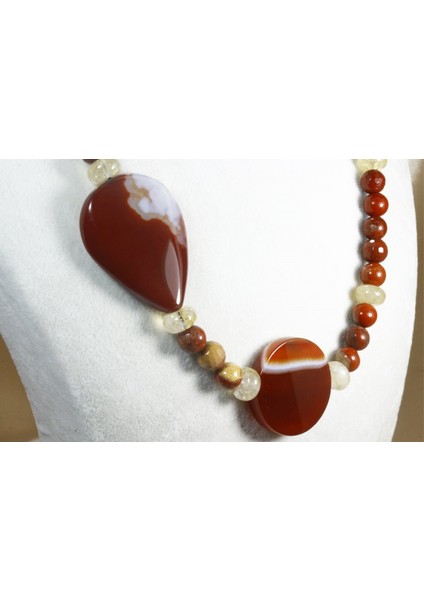 Akik Jasper Sitrin Kolye / Doğal Taş Tasarım Kolye fiyatları