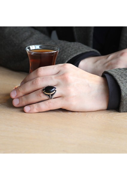 Pençe Tasarım Siyah Oniks Taşlı 925 Ayar Gümüş Erkek Yüzük modelleri