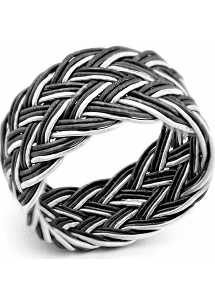 Siyah-Beyaz Renkli 1000 Ayar Gümüş Trabzon El Örmesi Kazaz Yüzük fiyatları