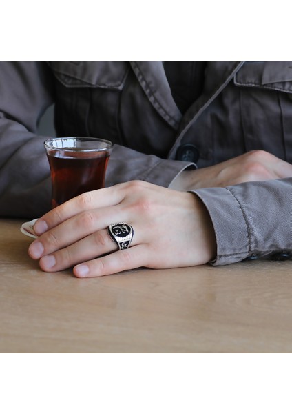 Üç Hilal İşlemeliBozkurt Motifli 925 Ayar Gümüş Erkek Yüzük modelleri