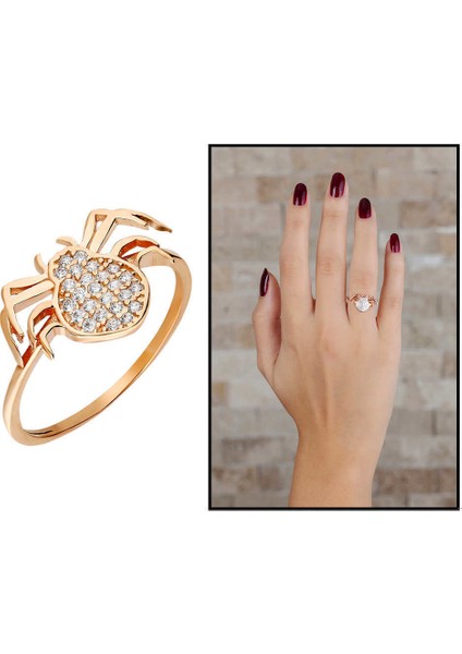 Zirkon Taşlı Spider Tasarım Rose 925 Ayar Gümüş Kadın Yüzük