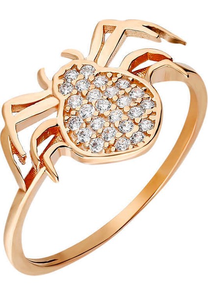 Zirkon Taşlı Spider Tasarım Rose 925 Ayar Gümüş Kadın Yüzük