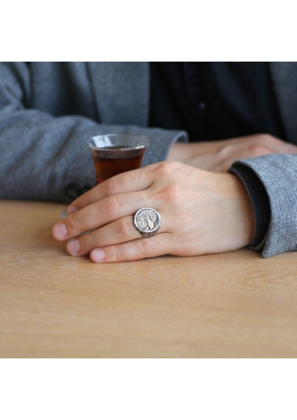 Oval Tasarım Özgürlük Kartalı Temalı 925 Ayar Gümüş Erkek Yüzük fiyatları