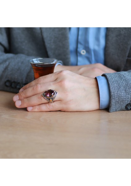 Oval Zultanit Taşlı Agresif Kasa Tasarımlı 925 Ayar Gümüş Erkek Yüzük fiyatları