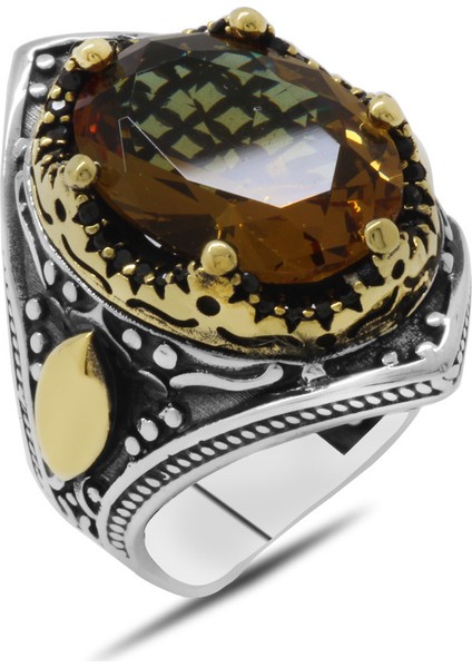 Oval Zultanit Taşlı Agresif Kasa Tasarımlı 925 Ayar Gümüş Erkek Yüzük modelleri