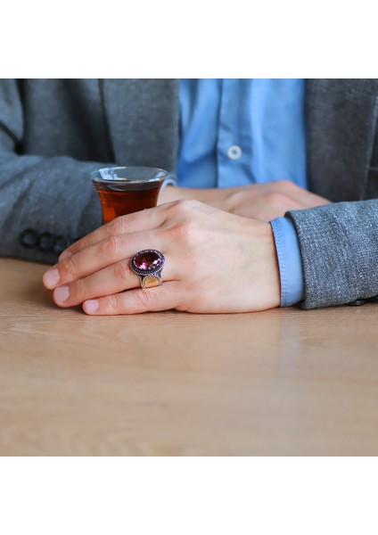 Faset Zultanit Taşlı Yanları Mikro Taş Mıhlamalı 925 Ayar Gümüş Erkek Yüzük fiyatları