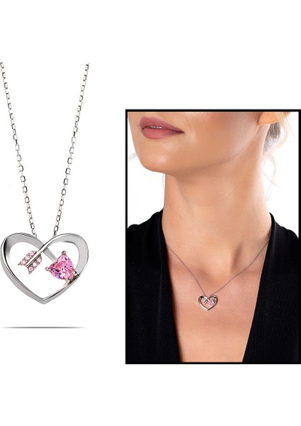 Zirkon Taşlı Kalp Tasarım "eros" Temalı 925 Ayar Gümüş Kolye