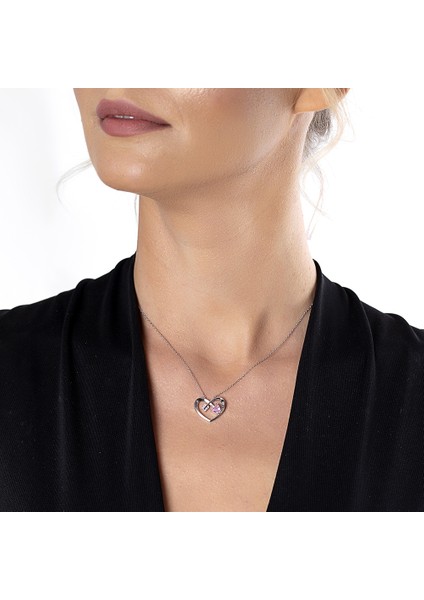 Zirkon Taşlı Kalp Tasarım "eros" Temalı 925 Ayar Gümüş Kolye
