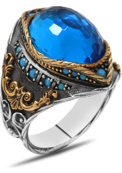 Oval Aqua Zirkon Taşlı Kompakt Tasarım 925 Ayar Gümüş Erkek Yüzük modelleri