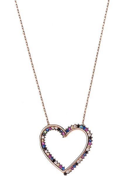 Multicolor Zirkon Taşlı Tasarım Rose Renk 925 Ayar Gümüş Kalp Kolye indirimleri