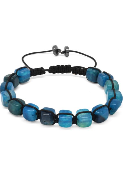 Makrome Örgülü Sıralı Küp Kesim Mavi Akik Doğaltaş Bileklik modelleri