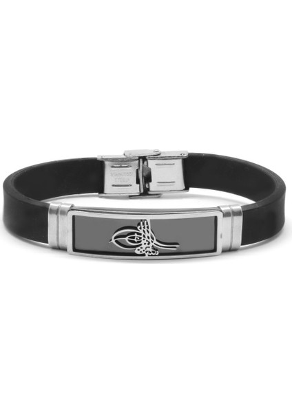 Tuğra Tasarım Siyah Deri-Çelik Kombinli Erkek Bileklik modelleri