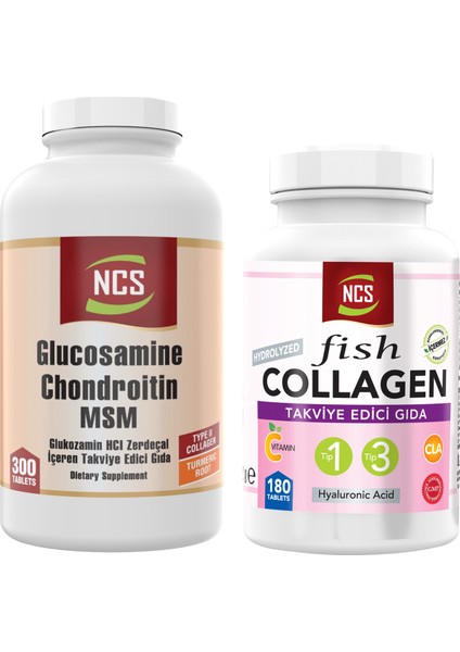 Glucosamine Chondroitin Msm 300 Tablet+Collagen Tip 1-3 Balık Kollajen Cla Biotin 180 Tablet