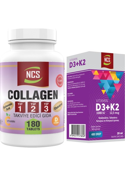 Collagen Tip 1-2-3 Multi Kollajen 180 Tablet+Vitamin D3 K2 20 ml