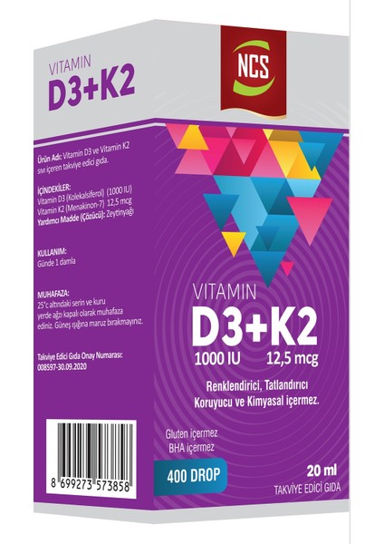 Vitamin D3 K2 20 Ml+Vitamin C Çinko Propolis 120 Tablet