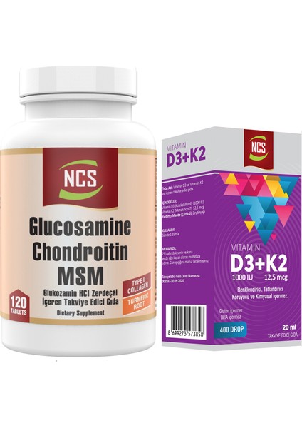 Glucosamine Chondroitin Msm 120 Tablet+Vitamin D3 K2 20 ml