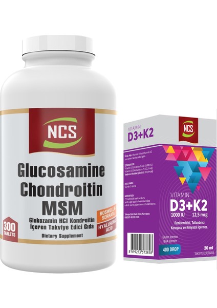 Glucosamine Chondroitin Msm Hyaluronic Acid Boswellia Serrata 300 Tablet+Vitamin D3 K2 20 ml