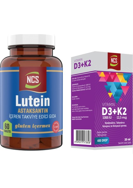 Lutein 15 Mg Astaksantin 12 Mg 60 Tablet+Vitamin D3 K2 20 ml